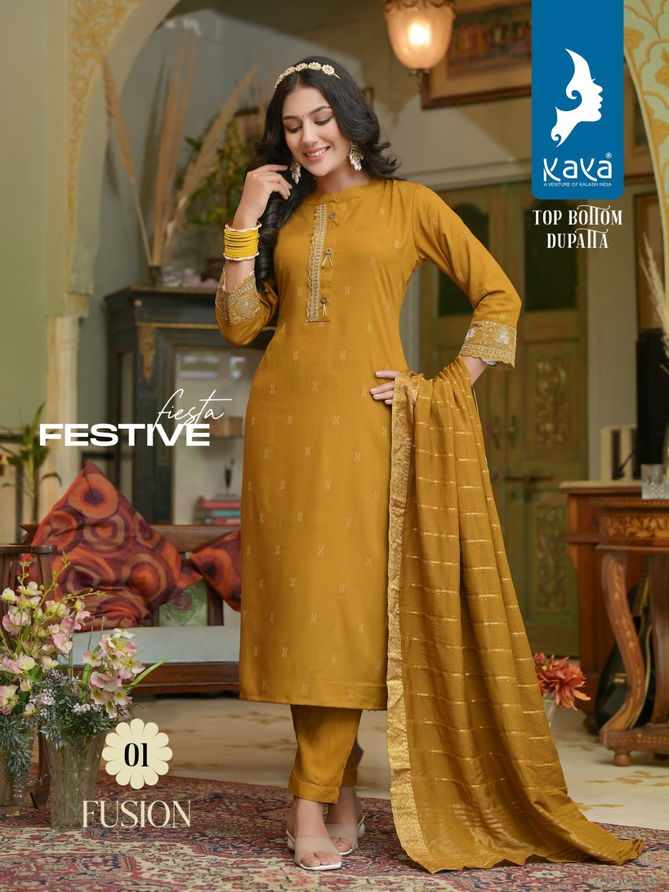 Kaya Fusion Rayon Designer Readymade Suits Catalog